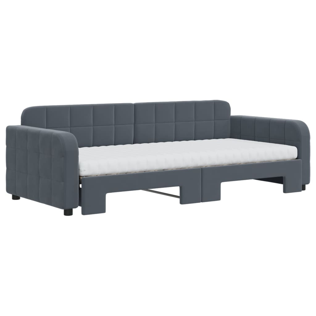 Slaapbank onderschuifbed matrassen 90x200cm fluweel donkergrijs