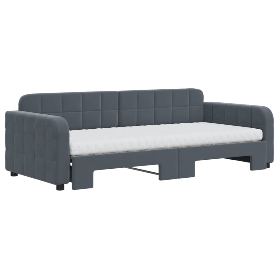 Slaapbank onderschuifbed matrassen 90x200cm fluweel donkergrijs
