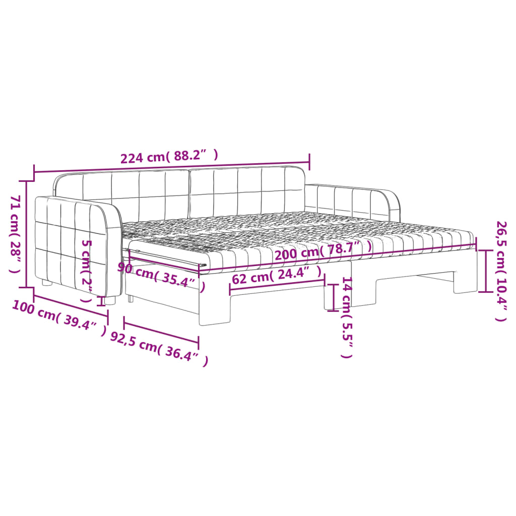 Slaapbank onderschuifbed matrassen 90x200cm fluweel donkergrijs