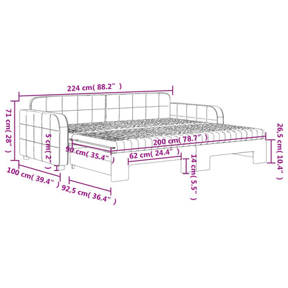 Slaapbank onderschuifbed matrassen 90x200cm fluweel donkergrijs