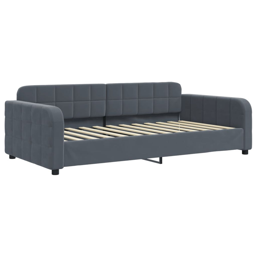 Slaapbank onderschuifbed matrassen 90x200cm fluweel donkergrijs