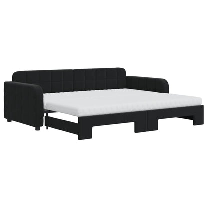 Slaapbank onderschuifbed en matrassen 90x200 cm fluweel zwart 90 x 200 cm Zwart