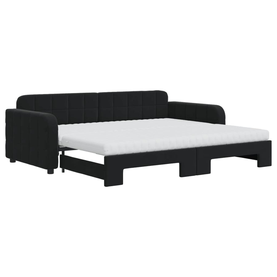 Slaapbank onderschuifbed en matrassen 90x200 cm fluweel zwart 90 x 200 cm Zwart