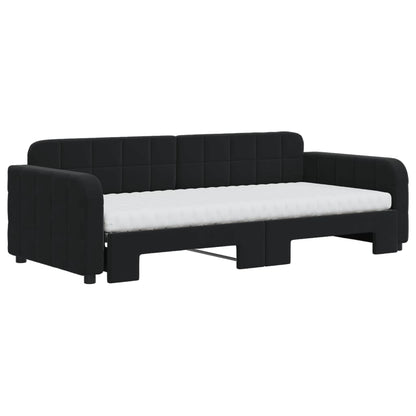 Slaapbank onderschuifbed en matrassen 90x200 cm fluweel zwart 90 x 200 cm Zwart
