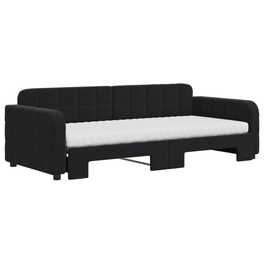 Slaapbank onderschuifbed en matrassen 90x200 cm fluweel zwart 90 x 200 cm Zwart
