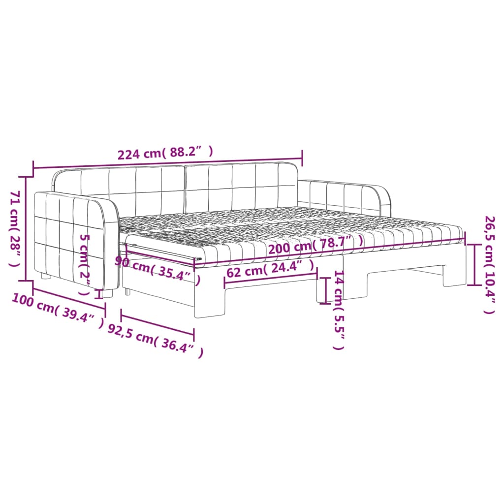 Slaapbank onderschuifbed en matrassen 90x200 cm fluweel zwart 90 x 200 cm Zwart