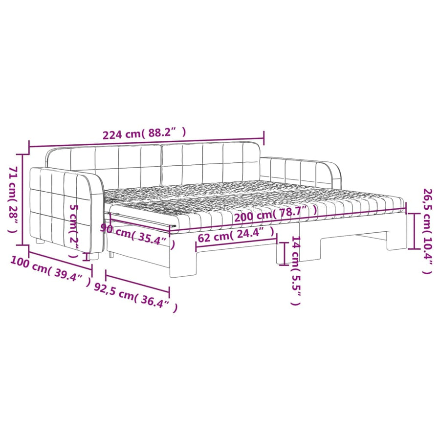 Slaapbank onderschuifbed en matrassen 90x200 cm fluweel zwart 90 x 200 cm Zwart
