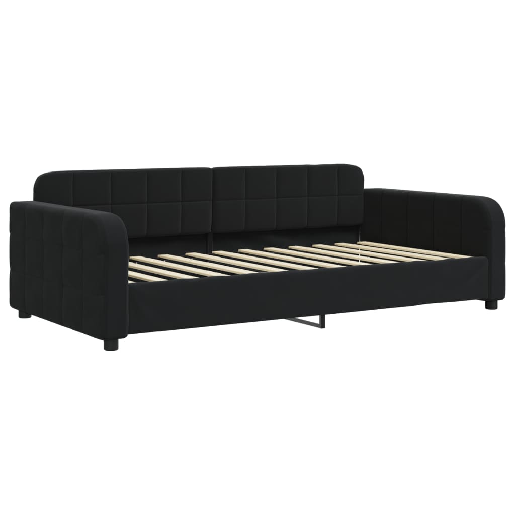 Slaapbank onderschuifbed en matrassen 90x200 cm fluweel zwart 90 x 200 cm Zwart