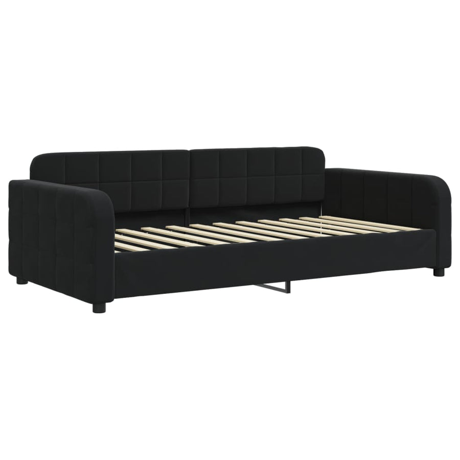Slaapbank onderschuifbed en matrassen 90x200 cm fluweel zwart 90 x 200 cm Zwart
