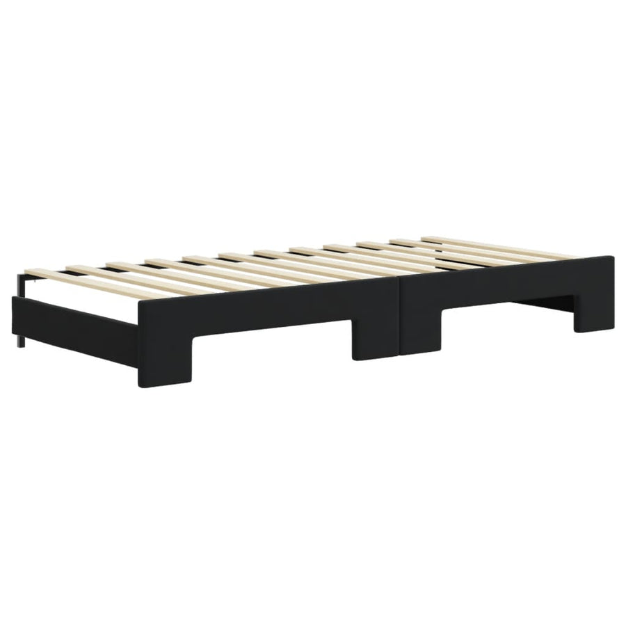 Slaapbank onderschuifbed en matrassen 90x200 cm fluweel zwart 90 x 200 cm Zwart