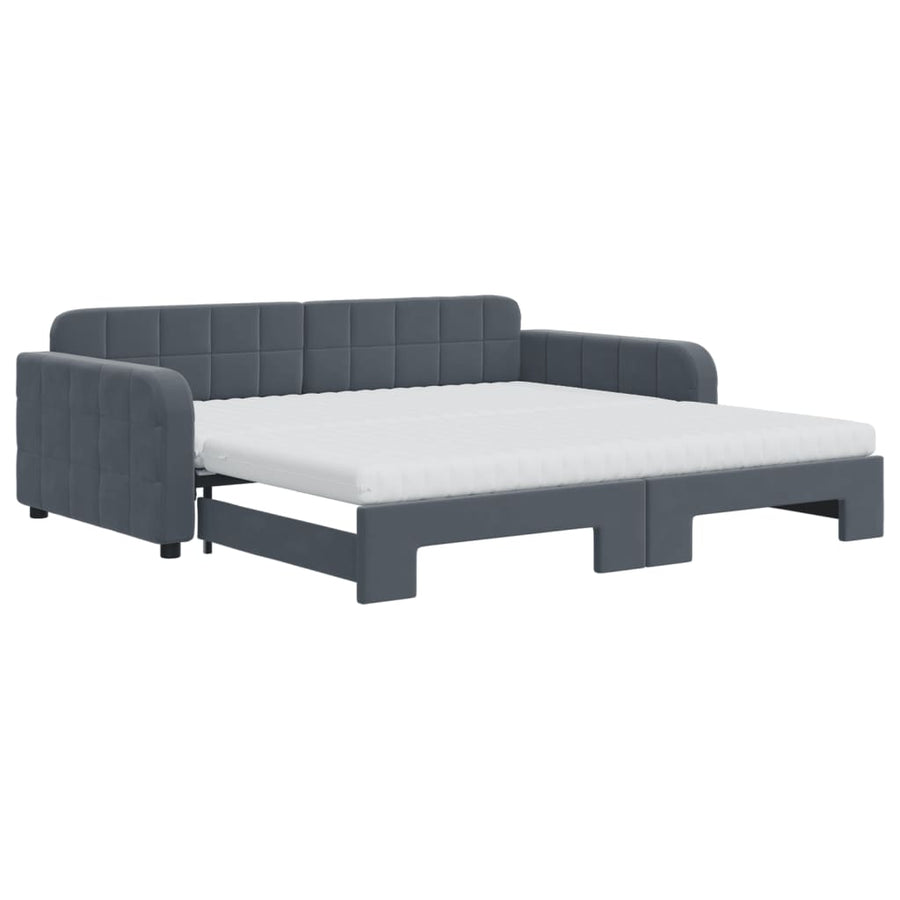 Slaapbank onderschuifbed matrassen 100x200cm fluweeldonkergrijs