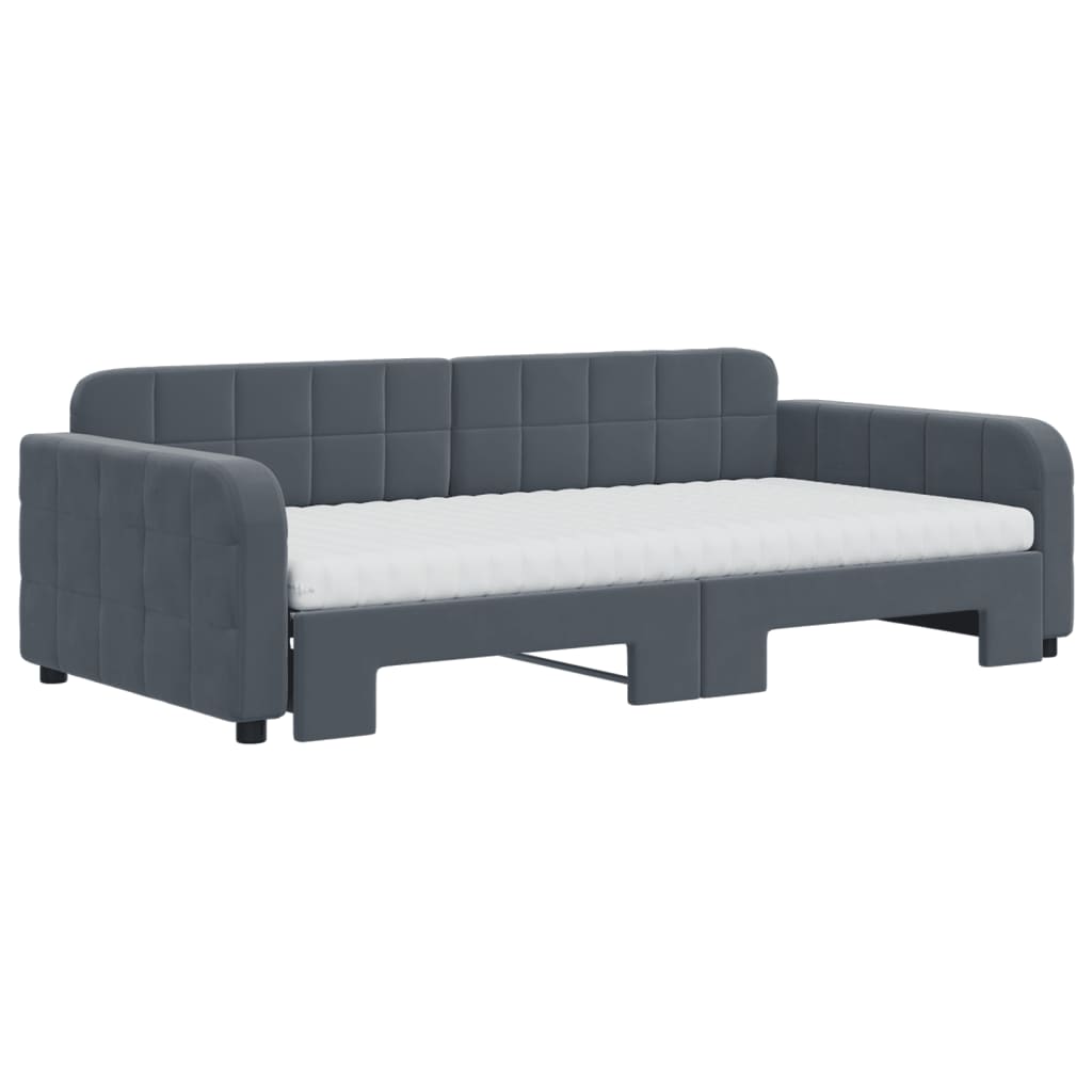 Slaapbank onderschuifbed matrassen 100x200cm fluweeldonkergrijs
