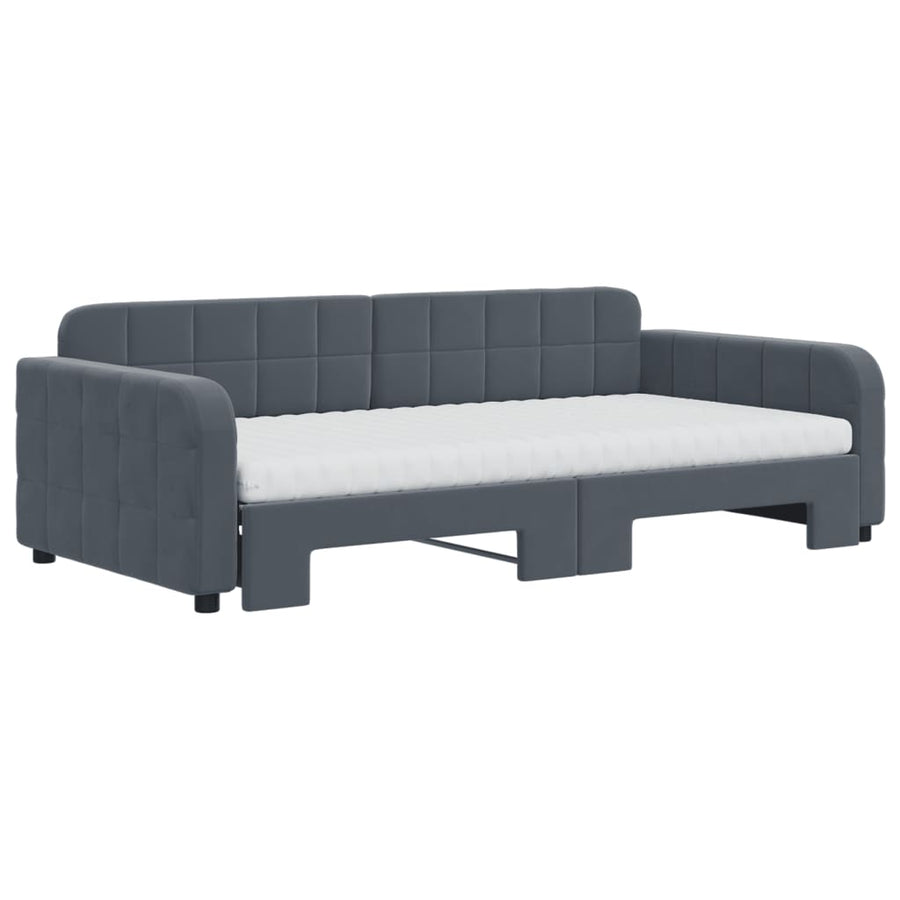 Slaapbank onderschuifbed matrassen 100x200cm fluweeldonkergrijs