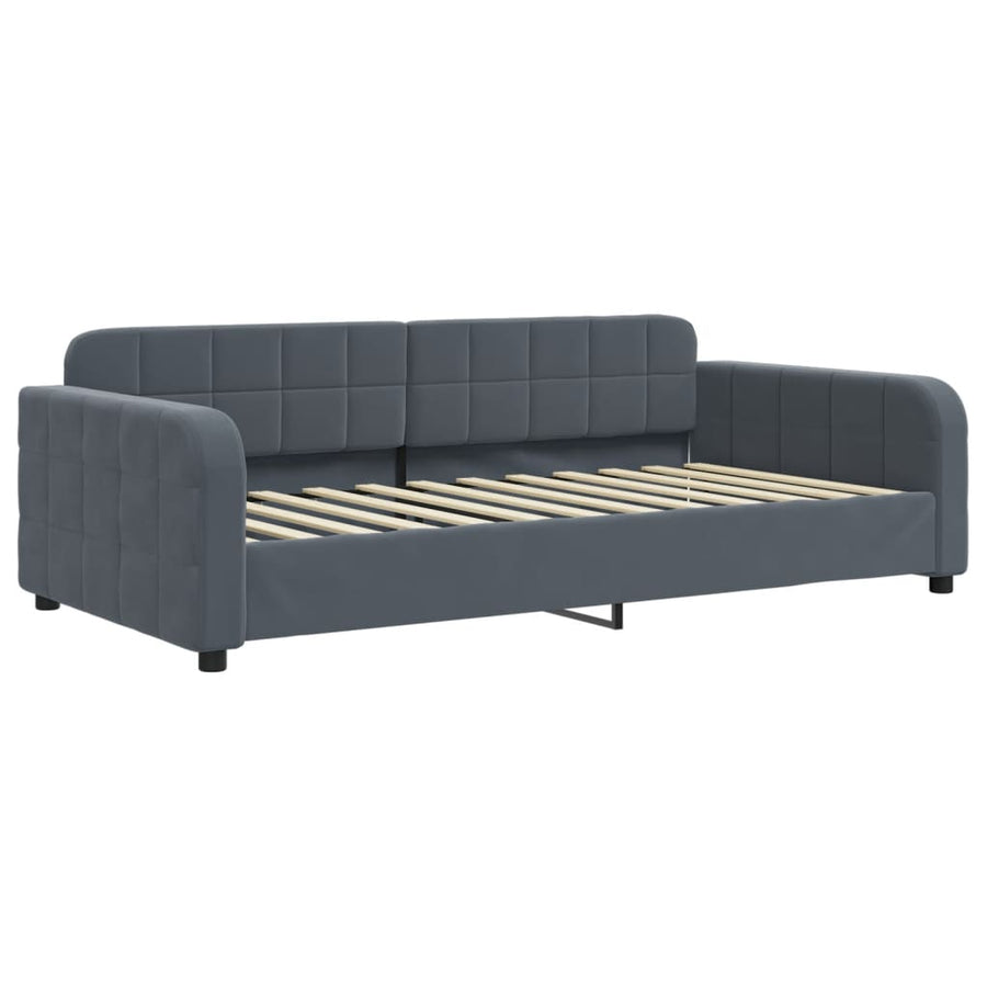 Slaapbank onderschuifbed matrassen 100x200cm fluweeldonkergrijs
