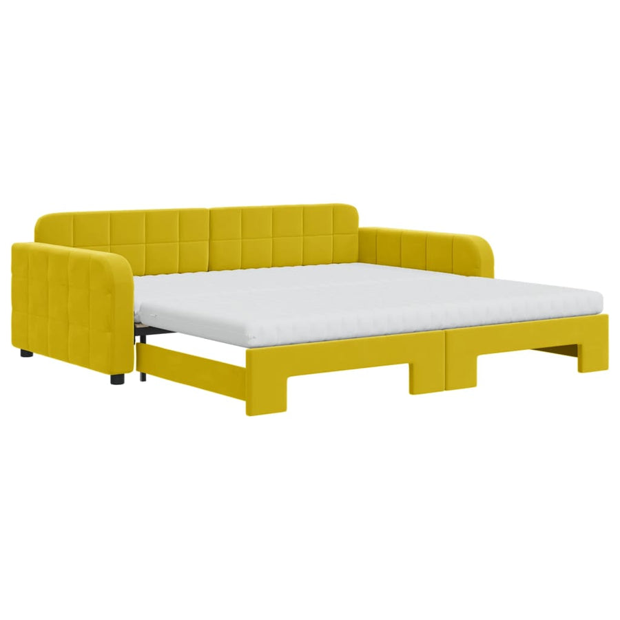 Slaapbank onderschuifbed en matrassen 100x200 cm fluweel geel 100 x 200 cm Geel met onderschuifbed en matras