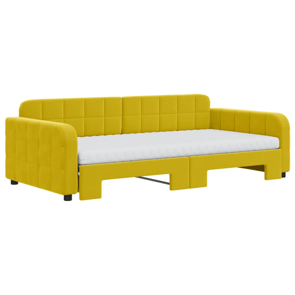 Slaapbank onderschuifbed en matrassen 100x200 cm fluweel geel 100 x 200 cm Geel met onderschuifbed en matras