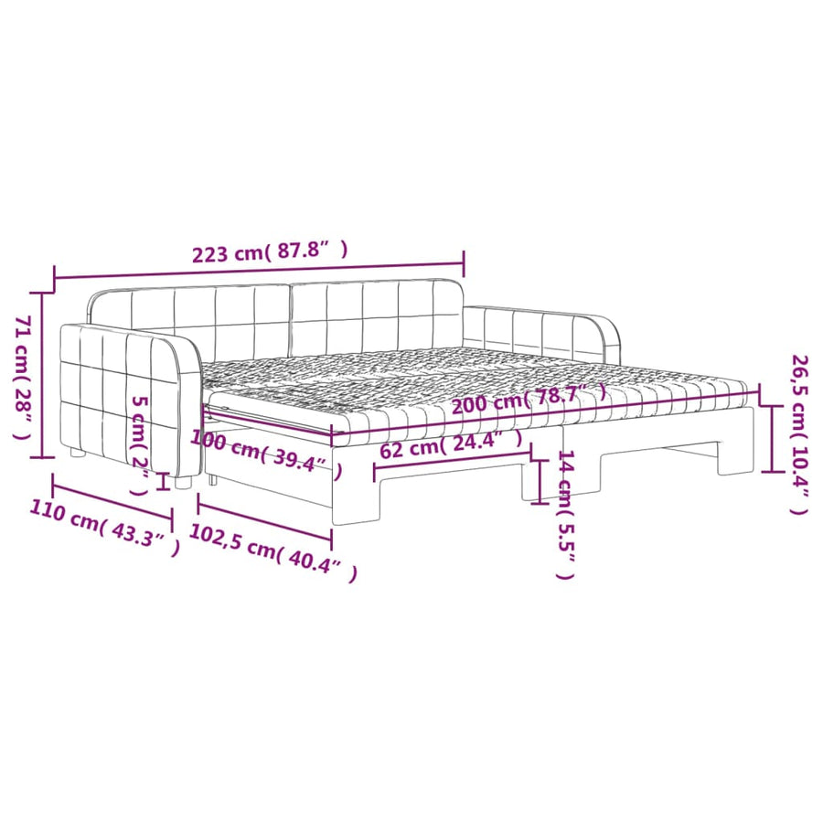 Slaapbank onderschuifbed en matrassen 100x200 cm fluweel geel 100 x 200 cm Geel met onderschuifbed en matras