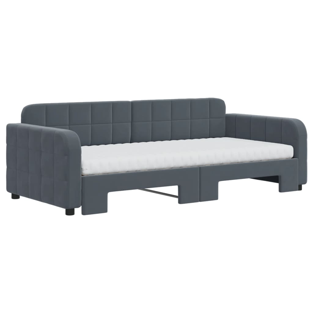 Slaapbank Onderschuifbed Matrassen 90X190Cm Fluweel 90 x 190 cm Donkergrijs