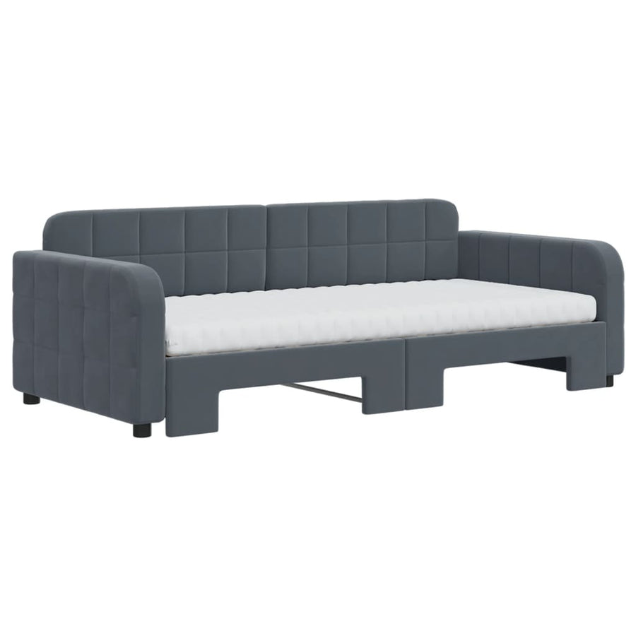 Slaapbank Onderschuifbed Matrassen 90X190Cm Fluweel 90 x 190 cm Donkergrijs