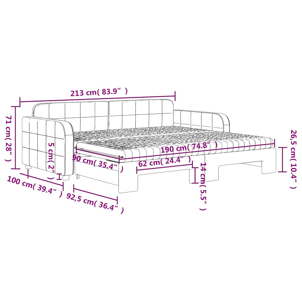 Slaapbank Onderschuifbed Matrassen 90X190Cm Fluweel 90 x 190 cm Donkergrijs