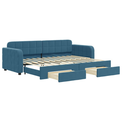 Slaapbank met onderschuifbed en lades 80x200 cm fluweel blauw