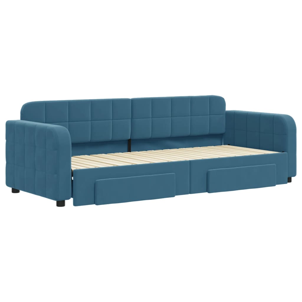 Slaapbank met onderschuifbed en lades 80x200 cm fluweel blauw