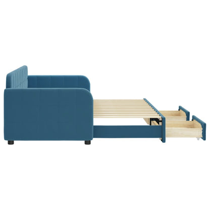 Slaapbank met onderschuifbed en lades 80x200 cm fluweel blauw