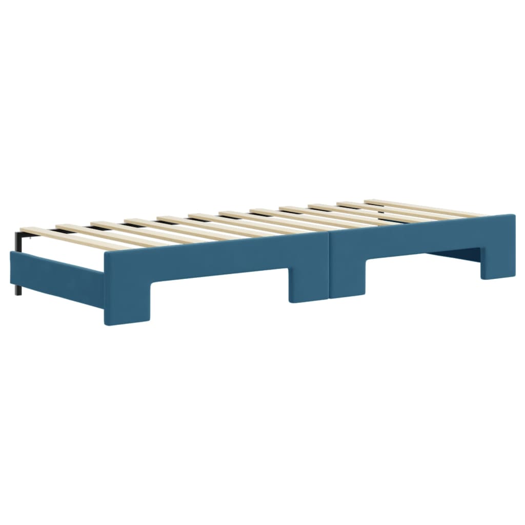 Slaapbank met onderschuifbed en lades 80x200 cm fluweel blauw