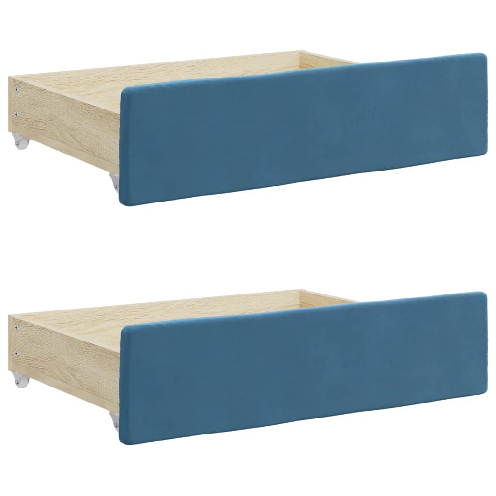 Slaapbank met onderschuifbed en lades 80x200 cm fluweel blauw