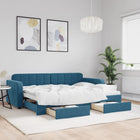 Slaapbank met onderschuifbed en lades 80x200 cm fluweel blauw