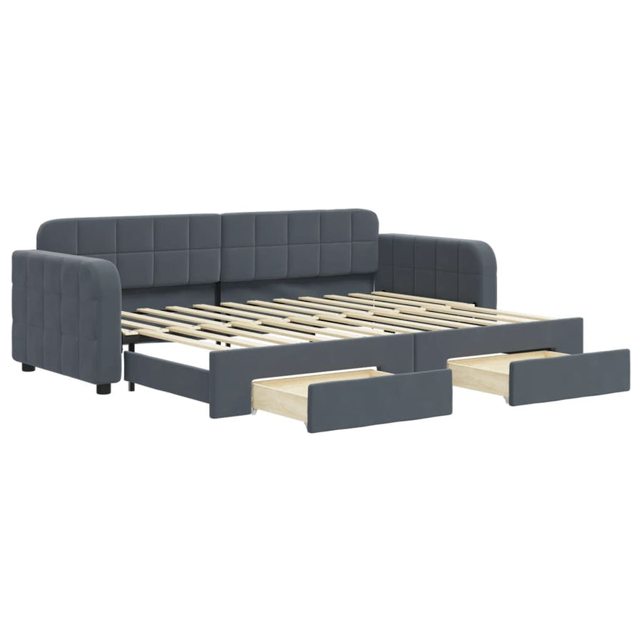 Slaapbank onderschuifbed en lades 80x200 cm fluweel donkergrijs