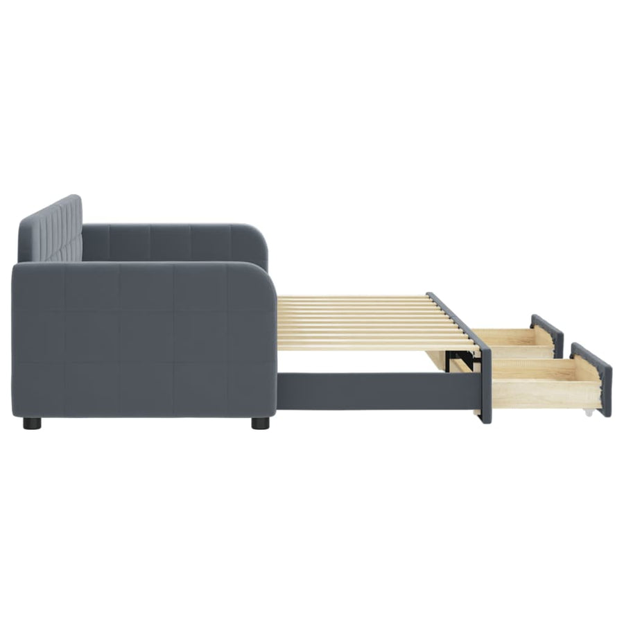 Slaapbank onderschuifbed en lades 80x200 cm fluweel donkergrijs
