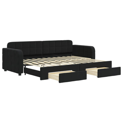 Slaapbank met onderschuifbed en lades 80x200 cm fluweel zwart 80 x 200 cm Zwart