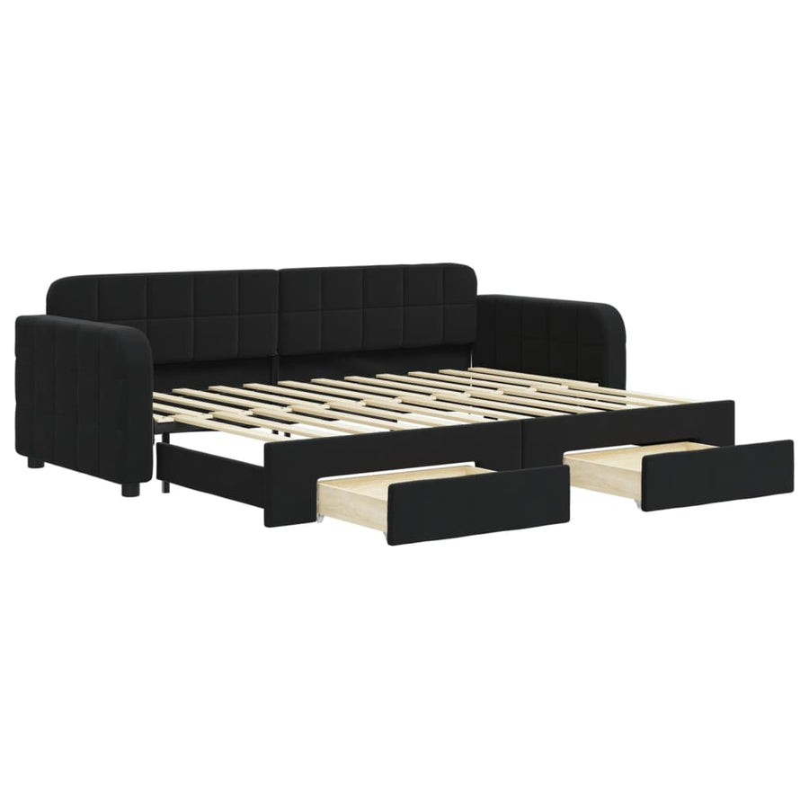 Slaapbank met onderschuifbed en lades 80x200 cm fluweel zwart 80 x 200 cm Zwart