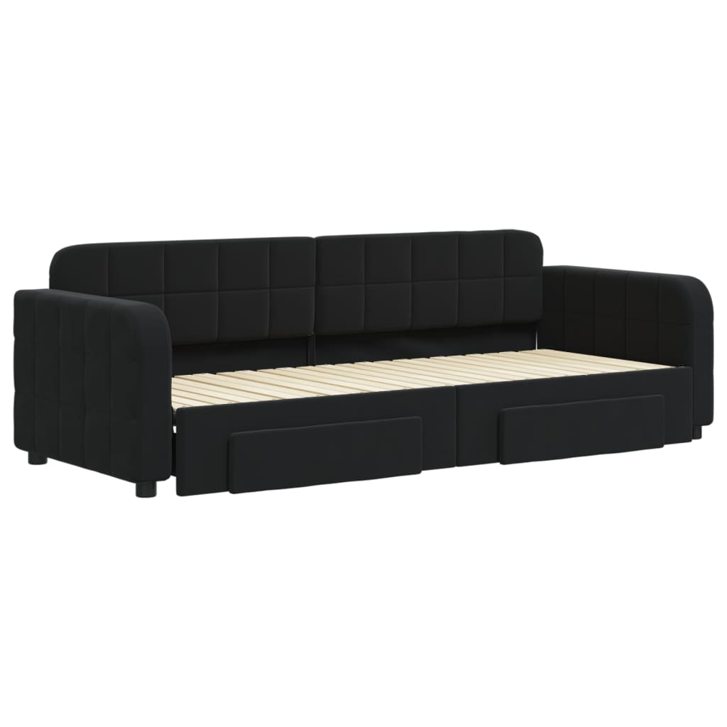 Slaapbank met onderschuifbed en lades 80x200 cm fluweel zwart 80 x 200 cm Zwart