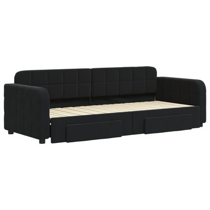 Slaapbank met onderschuifbed en lades 80x200 cm fluweel zwart 80 x 200 cm Zwart