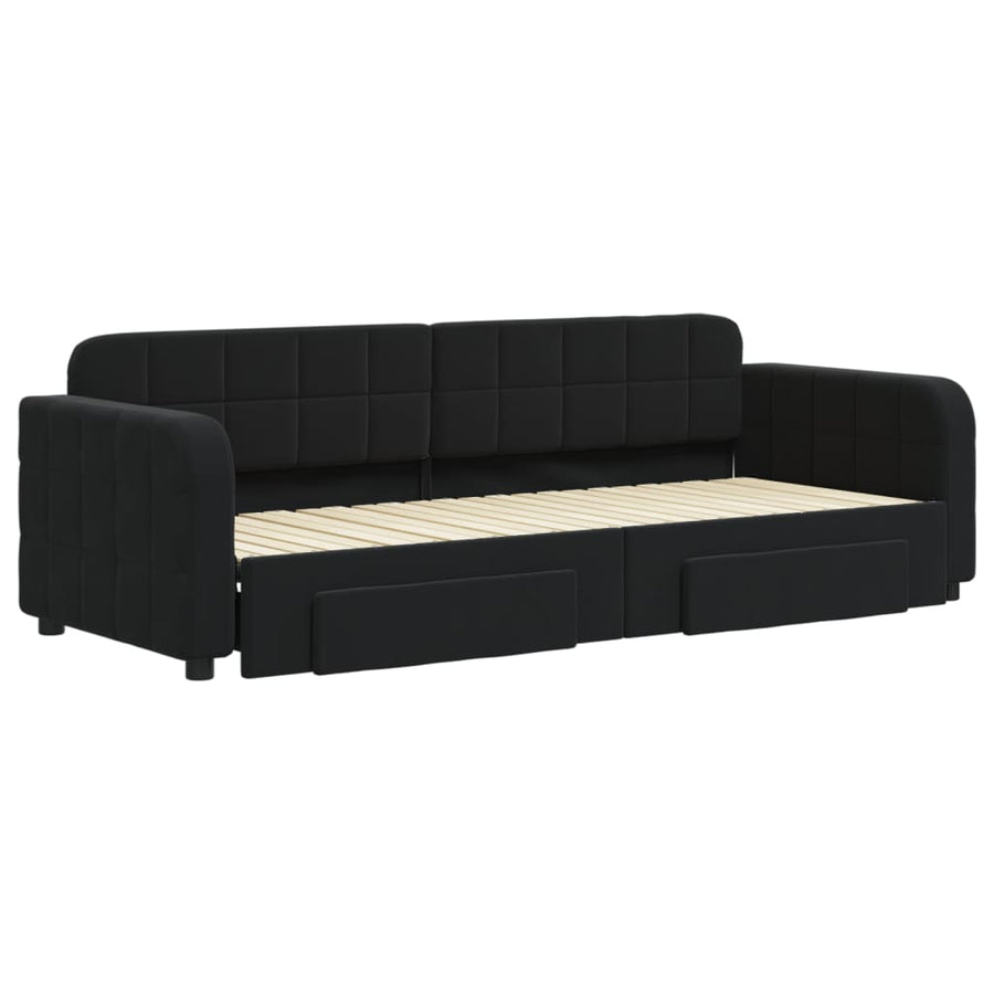 Slaapbank met onderschuifbed en lades 80x200 cm fluweel zwart 80 x 200 cm Zwart