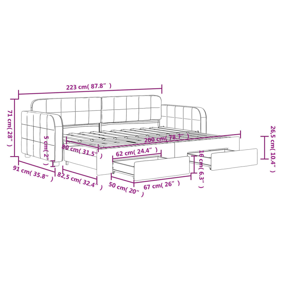 Slaapbank met onderschuifbed en lades 80x200 cm fluweel zwart 80 x 200 cm Zwart