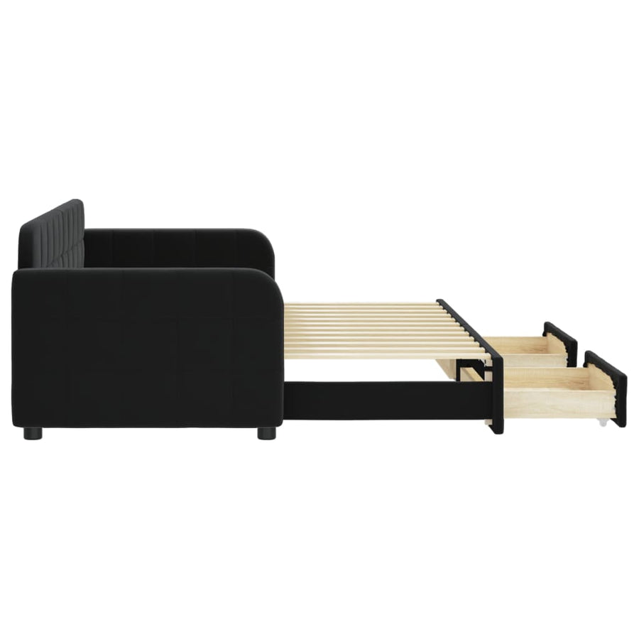 Slaapbank met onderschuifbed en lades 80x200 cm fluweel zwart 80 x 200 cm Zwart