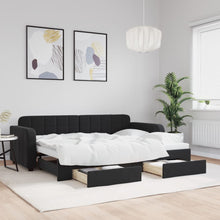 Slaapbank met onderschuifbed en lades 80x200 cm fluweel zwart 80 x 200 cm Zwart
