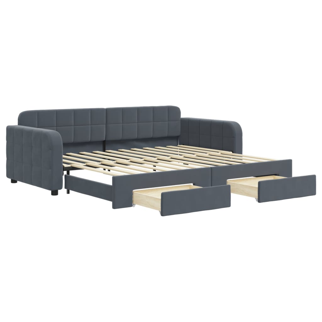 Slaapbank onderschuifbed en lades 90x200 cm fluweel donkergrijs