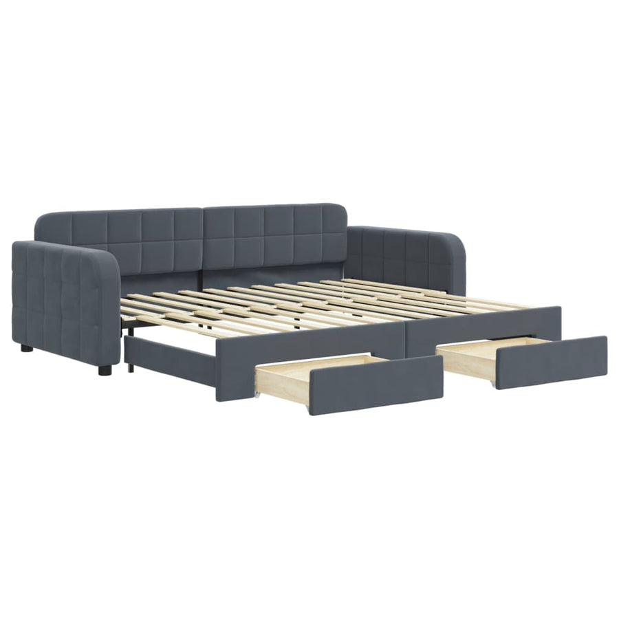 Slaapbank onderschuifbed en lades 90x200 cm fluweel donkergrijs