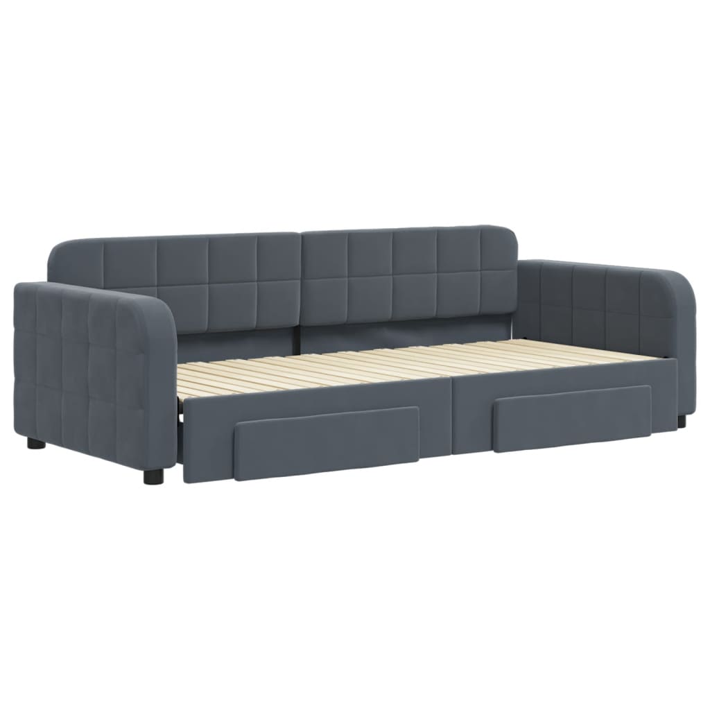 Slaapbank onderschuifbed en lades 90x200 cm fluweel donkergrijs