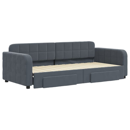 Slaapbank onderschuifbed en lades 90x200 cm fluweel donkergrijs