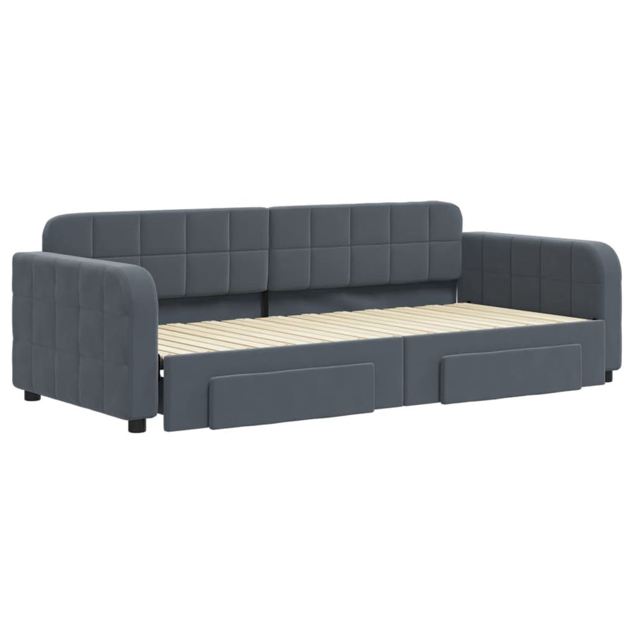 Slaapbank onderschuifbed en lades 90x200 cm fluweel donkergrijs