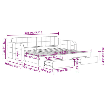 Slaapbank onderschuifbed en lades 90x200 cm fluweel donkergrijs