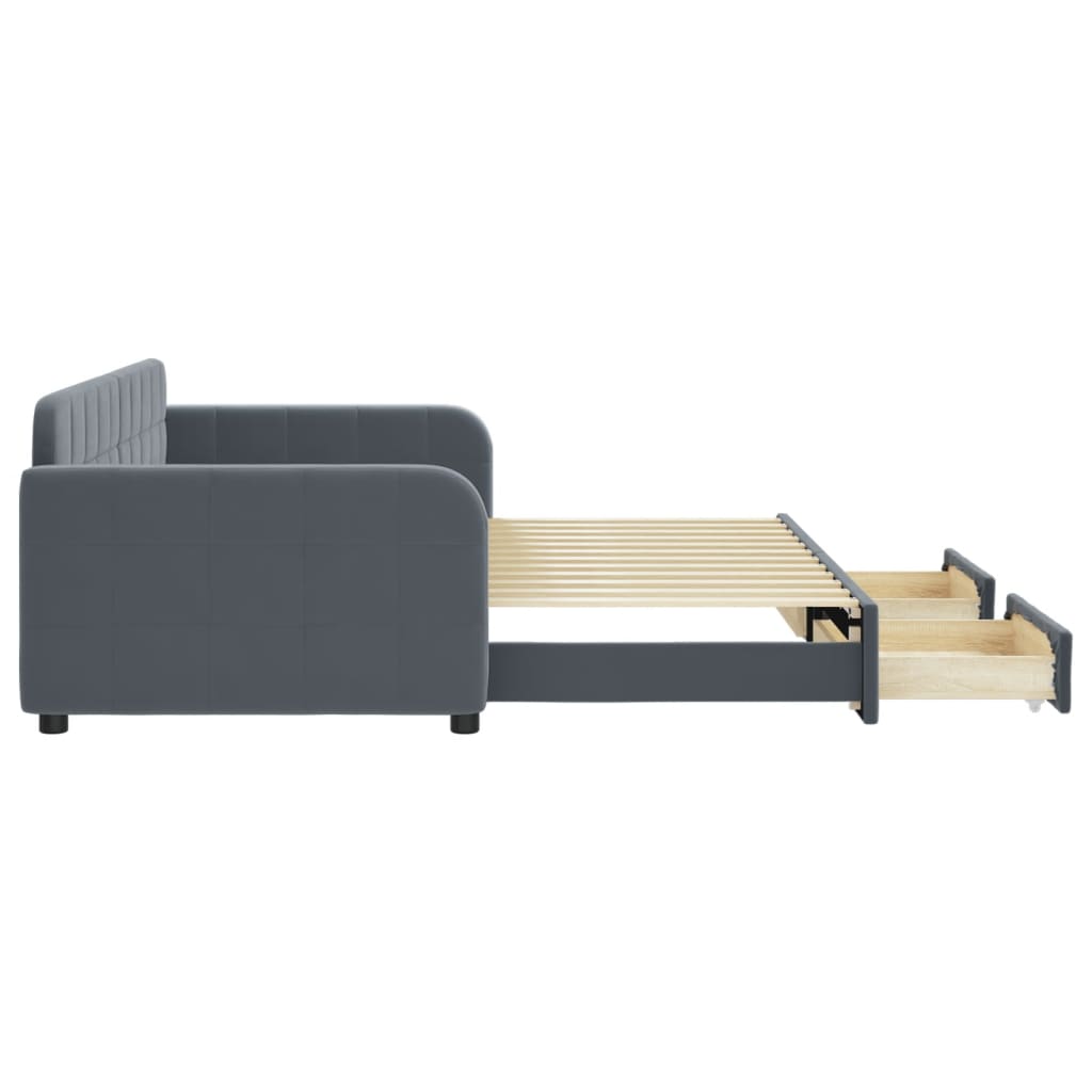 Slaapbank onderschuifbed en lades 90x200 cm fluweel donkergrijs