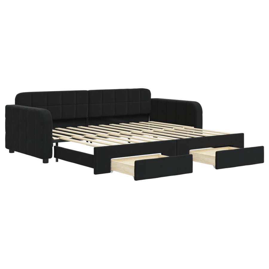Slaapbank met onderschuifbed en lades 90x200 cm fluweel zwart 90 x 200 cm Zwart