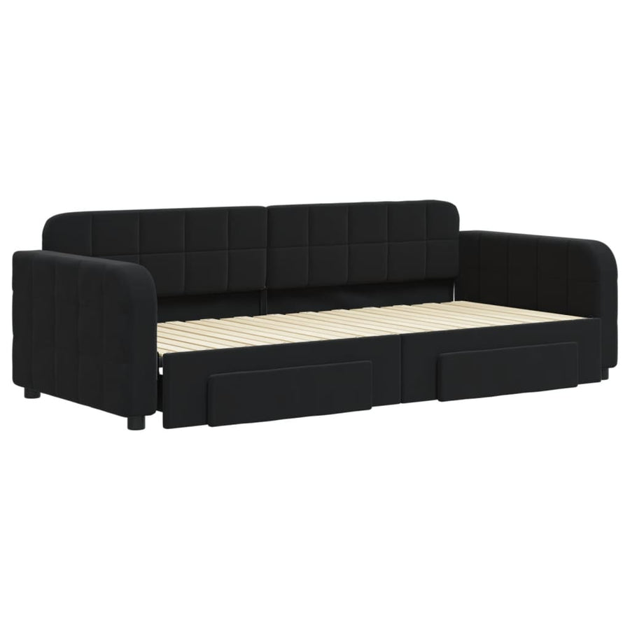 Slaapbank met onderschuifbed en lades 90x200 cm fluweel zwart 90 x 200 cm Zwart