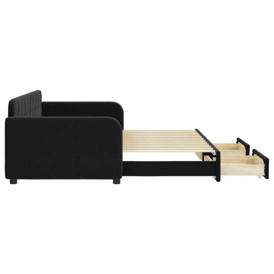 Slaapbank met onderschuifbed en lades 90x200 cm fluweel zwart 90 x 200 cm Zwart
